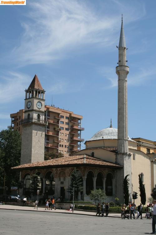 Albanien: Tirana-Et`hem-Bey-Moschee / Tirana-Et`hem-Bey-Moschee mit Uhrturm